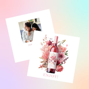 Cartão De Festividades Garrafa Rosa Floral Dia das Mães Feliz 