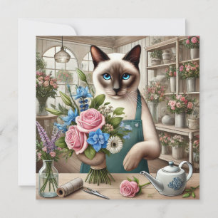 Cartão De Festividades Gata Mãe está arranjando Flores Dia das Mães