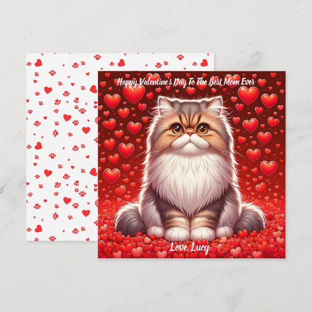 Cartão De Festividades Gata Persa Valentine Purr (Frente/Verso)