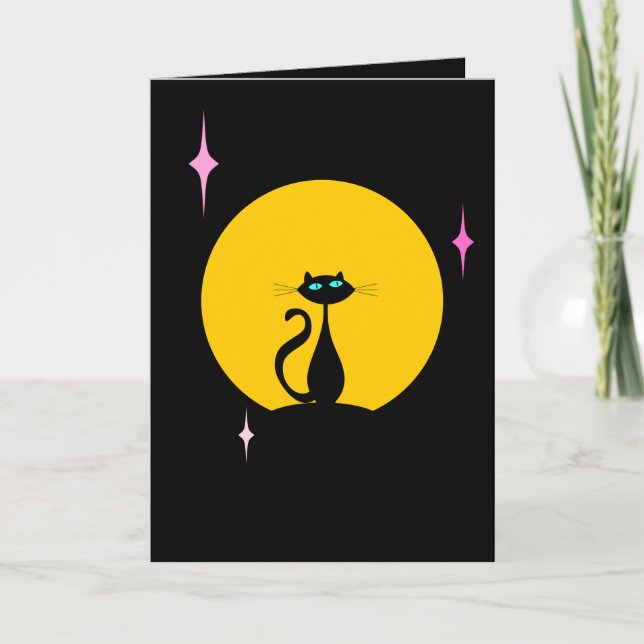 Cartão De Festividades Gatinha da Lua (Frente)
