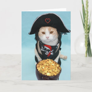 Cartão De Festividades Gatinha Pirata Valentim Engraçada