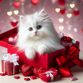 Cartão De Festividades Gatinho branco bonito em caixa Namorados engraçado