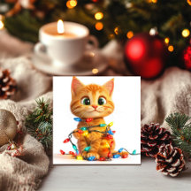 Gatinho Brincalhão em Luzes de Natal
