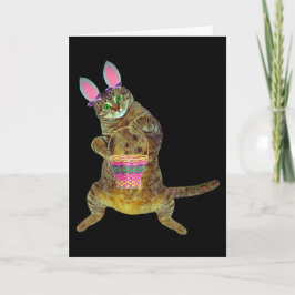 Cartão De Festividades Gatinho com cesta da páscoa