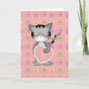 Cartão De Festividades gatinho de coração namorados