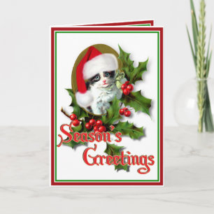 Cartão De Festividades Gatinho de Natal do Estilo Antigo