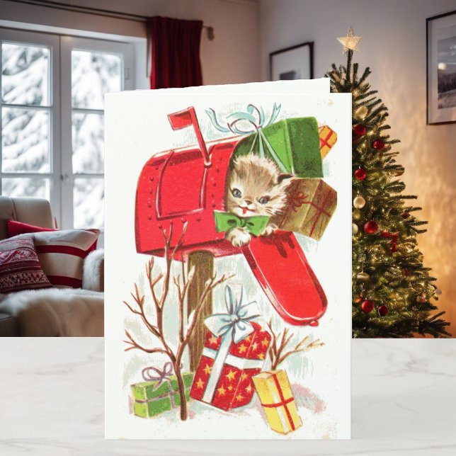 Cartão De Festividades Gatinho de Natal e Personalização de Puppy do Nome (Criador carregado)