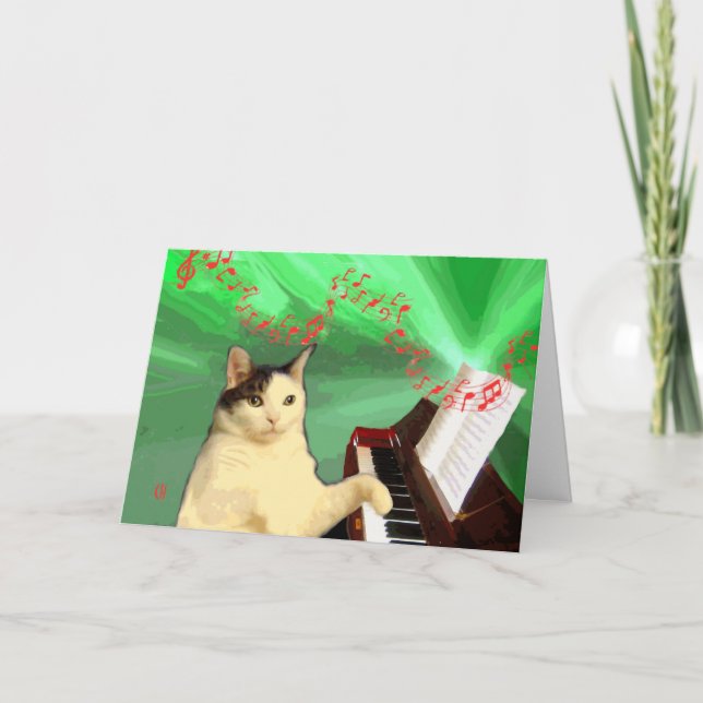 Cartão De Festividades gatinho de piano (Frente)