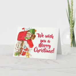 Cartão De Festividades Gatinho do vintage em um Natal da caixa postal