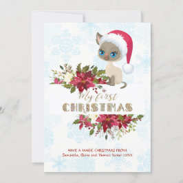 Cartão De Festividades Gatinho Encantador Meu 1º Natal Gatinho Papai Noel