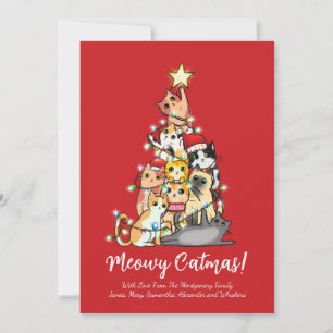 Cartão De Festividades Gatinho Engraçado Meowy Catmas Árvore de Natal