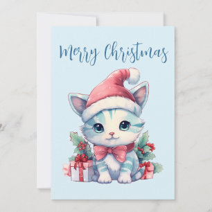 Cartão De Festividades Gatinho Fofo de Chapéu de Papai Noel Natal