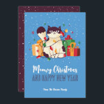 Cartão De Festividades Gatinho Gato Gato Bonito Feriado de inverno Feliz<br><div class="desc">Bela caricatura animal com trocadilhos engraçados para sua comemoração de feriado. Feliz Natal e Feliz ano novo. Você pode personalizar o texto e a cor do plano de fundo para ajustado da sua ocasião. Excelente para crianças e crianças que amam animais.</div>