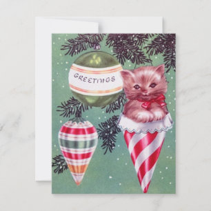 Cartão De Festividades Gatinho na Árvore de Natal