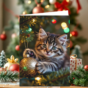 Cartão De Festividades Gatinho no Natal Personalizado