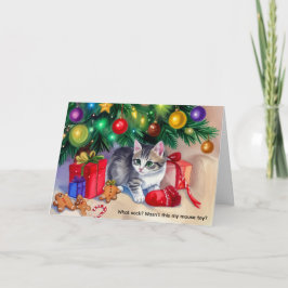 Cartão De Festividades Gatinho Persegue a Meia da Mamãe Debaixo da Árvore