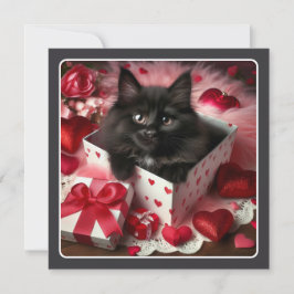 Cartão De Festividades Gatinho Preto Bonito na Caixa Namorados Engraçado