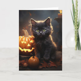 Cartão De Festividades Gatinho Preto Com Halloween De Pumpkin