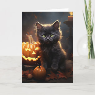Cartão De Festividades Gatinho Preto Com Halloween De Pumpkin