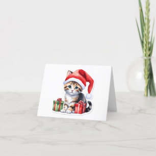 Cartão De Festividades Gatinho Santa Tabby Marrom Precioso EM BRANCO