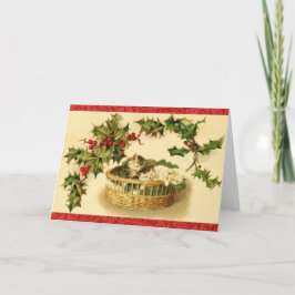Cartão De Festividades Gatinhos Aconchegantes no Natal Restaurado Vintage