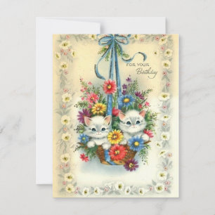Cartão De Festividades Gatinhos Felizes De Aniversário Da Linda Vintage N