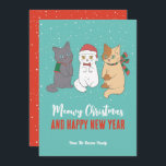 Cartão De Festividades Gatinhos Fofos Feriados de Inverno Feliz Natal<br><div class="desc">Bela caricatura animal com trocadilhos engraçados para sua comemoração de feriado. Feliz Natal e Feliz ano novo. Você pode personalizar o texto e a cor do plano de fundo para ajustado da sua ocasião. Excelente para crianças e crianças que amam animais.</div>