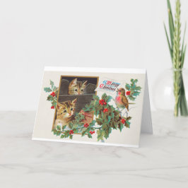 Cartão De Festividades Gatinhos natais vintages