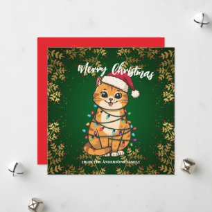 Cartão De Festividades Gato alegre e brilhante Natal gatinho neve inverno