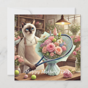 Cartão De Festividades Gato Arranjando Lindas Flores para Tenista