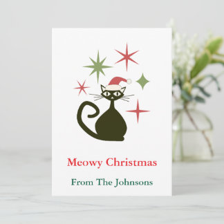 Cartão De Festividades Gato Atômico do Meio do Século do Natal Personaliz
