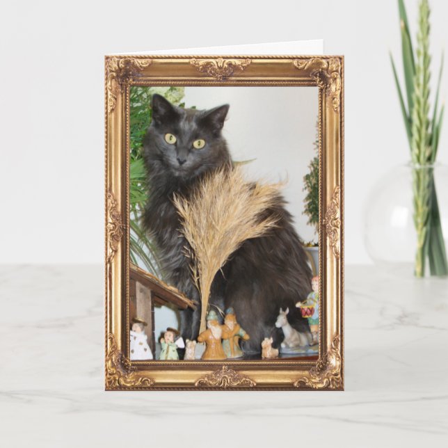 Cartão De Festividades Gato atrás do grupo da natividade (Frente)