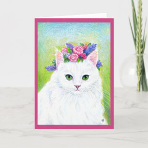 Cartão De Festividades Gato Bonito com Páscoa de chapéu de Flores de Mo