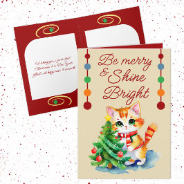 Cartão De Festividades Gato bonito e árvore de Natal sejam vermelhos com