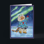 Cartão De Festividades Gato bonito, inverno, aurora boreal, Natal<br><div class="desc">Esta imagem bonito está igualmente disponível em outros artigos em minha loja de Zazzle.  Você pode personalizar o interior da mensagem se você gostaria.</div>
