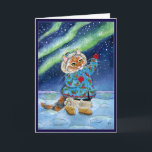 Cartão De Festividades Gato bonito, inverno, aurora boreal, Natal<br><div class="desc">Esta imagem bonito está igualmente disponível em outros artigos em minha loja de Zazzle.  Você pode personalizar o interior da mensagem se você gostaria.</div>