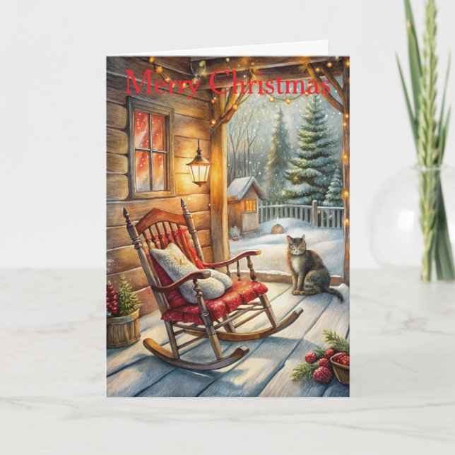 Cartão De Festividades Gato Bonito no Natal (Frente)