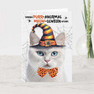 Cartão De Festividades Gato Branco Engraçado PURRuva anormal