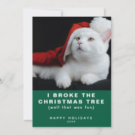 Cartão De Festividades Gato branco malvado com um moderno Red Santa Hat