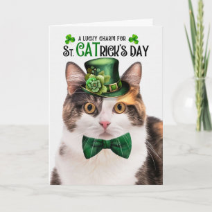 Cartão De Festividades Gato Calico Divertido St CATrick's Dia Amuleto da 