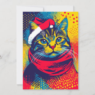 Cartão De Festividades Gato Colorido Pop Art Texto Personalizado Natal
