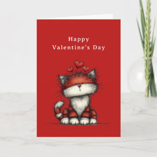 Cartão De Festividades Gato com Corações de Amor Vermelhos Fofo Divertido
