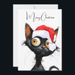 Cartão De Festividades Gato de Brinquedo Cômico Engraçado Feliz Feliz Nat<br><div class="desc">Este postal de Natal é a escolha perfeita para amantes de animais e ilustrações originais e divertidas. Representando um gato preto giro vestindo um chapéu de Papai Noel, este design único se destaca pelo seu estilo elegante mas elegante, adicionando um encanto único aos seus desejos de Natal. Um postal sem...</div>