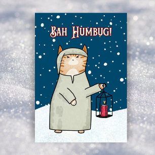 Cartão De Festividades Gato de Cartoon Gato de Escroto em Neve