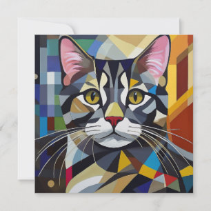 Cartão De Festividades Gato de Cubismo AI