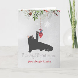 Cartão De Festividades Gato de Férias Negras com Desejos Jovens