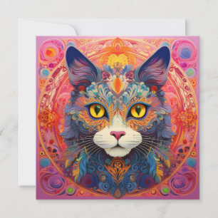 Cartão De Festividades Gato de Flor AI