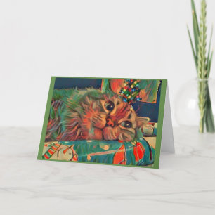 Cartão De Festividades Gato de natais vintages