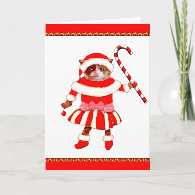 Cartão De Festividades Gato de Natal (Frente)