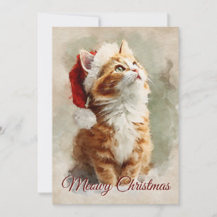 Cartão De Festividades Gato de Natal Alegre Divertido Fofo Laranja